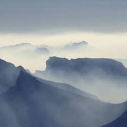 mountains with mist
